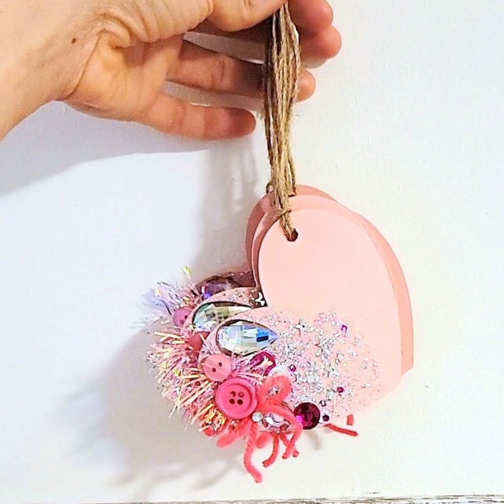 Doorhanger barbiecore Glitter Confetti Pink Heart Tag Decor Kids Room Holiday